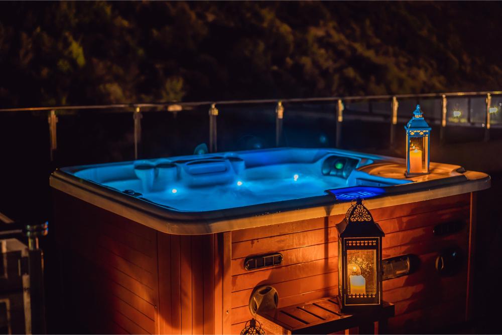 hot tub during the evening